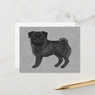 Fawn Pug Dog Canine Cute Cartoon Illustration Blue Postcard