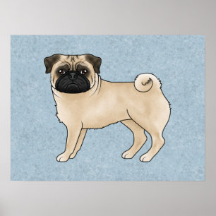 Fawn Pug Dog Canine Cute Cartoon Illustration Poster