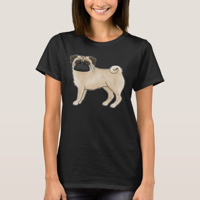 Fawn Pug Dog Canine Cute Cartoon Illustration T-Shirt (Front)