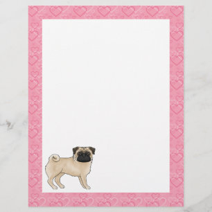 Fawn Pug Dog Cartoon Mops Love Heart Pattern Pink Custom Letterhead