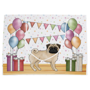 Fawn Pug Dog Colourful Pastel Birthday Balloons Large Gift Bag