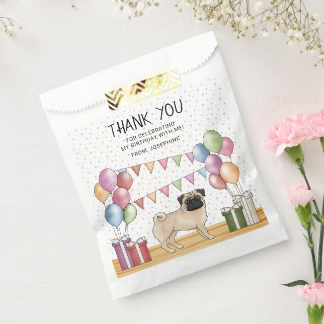 Fawn Pug Dog Colourful Pastel Birthday Thank You Favour Bags (Sealed)