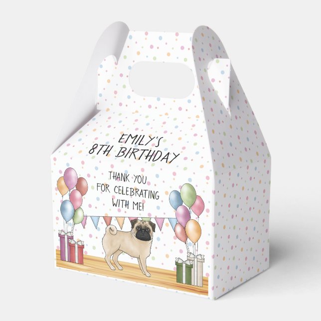 Fawn Pug Dog Colourful Pastel Birthday Thank You Favour Box (Front Side)