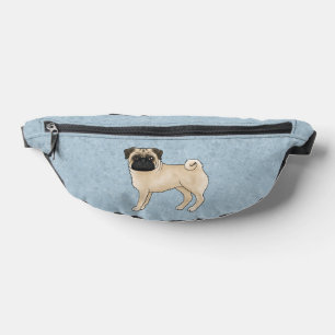 Fawn Pug Dog Cute Cartoon Dog Illustration Blue Bum Bags