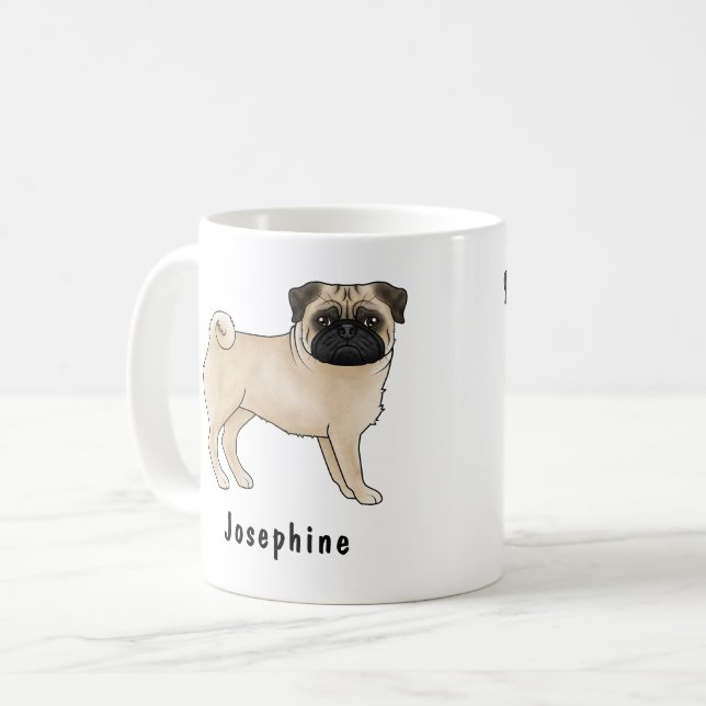 Fawn Pug Dog Cute Cartoon Dog Mops With Name Coffee Mug (Front Left)