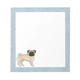 Fawn Pug Dog Cute Cartoon Illustration Blue Edges Notepad