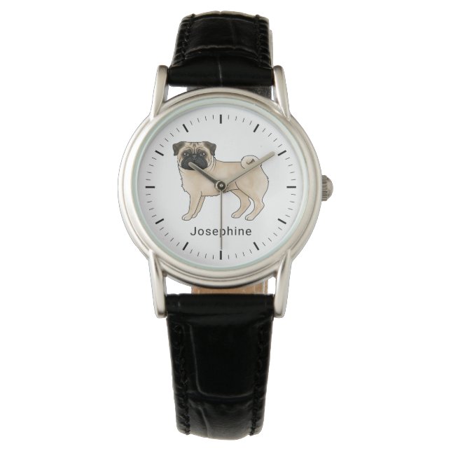 Fawn Pug Dog Mops Breed Dog Design With Name Watch (Front)
