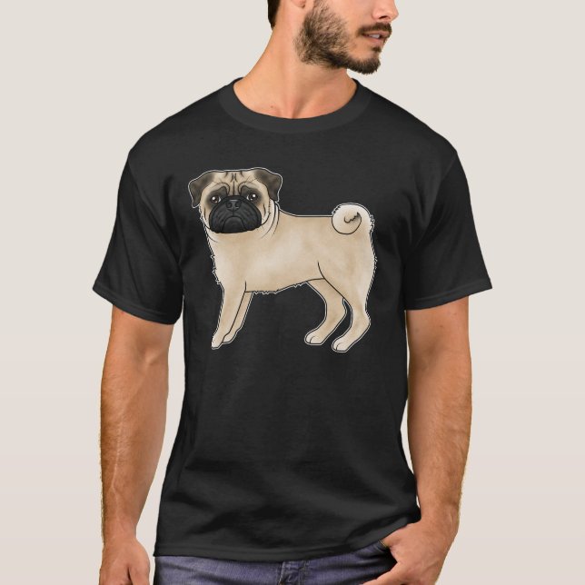 Fawn Pug Dog Standing Cute Cartoon Illustration T-Shirt (Front)