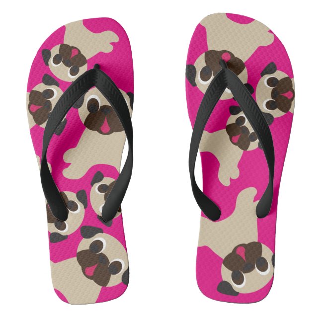 Fawn Pug Grumble Hot Pink Flip Flop (Footbed)