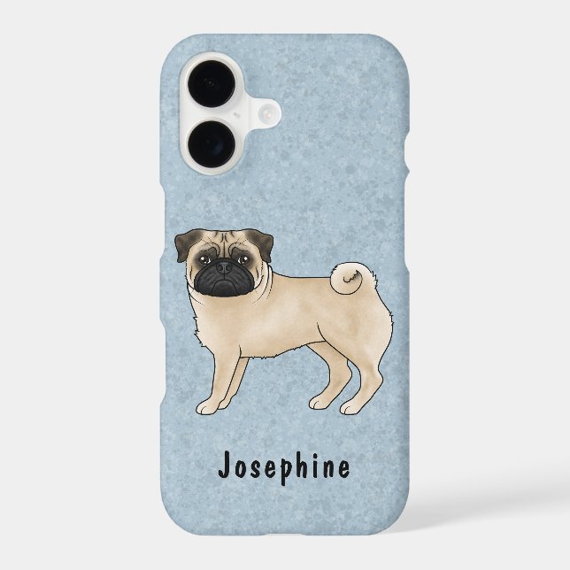 Fawn Pug Mops Cute Cartoon Dog With Custom Name (Back)