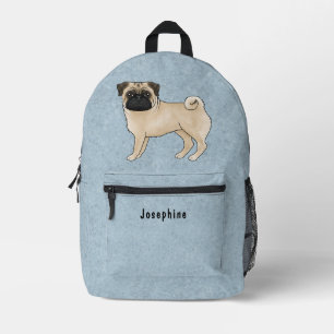 Fawn Pug Mops Dog Breed Design With Custom Text Printed Backpack