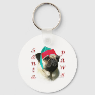Fawn Pug Santa Paws Key Ring