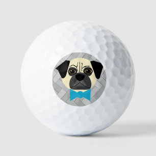 Fawn Pug with bowtie, Herringbone grey Golf Balls