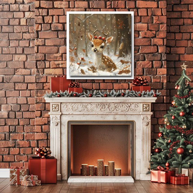 Fawn Red Berries Snow Forest Falling Leaves   Poster (Creator Uploaded)