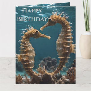 Fawn Romantic Seahorses Under The Ocean, Birthday Card
