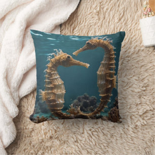 Fawn Romantic Seahorses Under The Ocean, Cushion