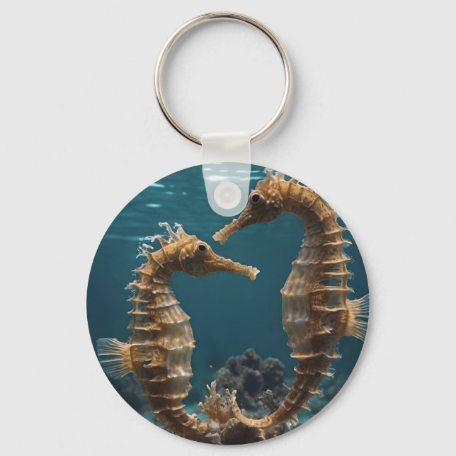 Fawn Romantic Seahorses Under The Ocean,  Key Ring (Front)