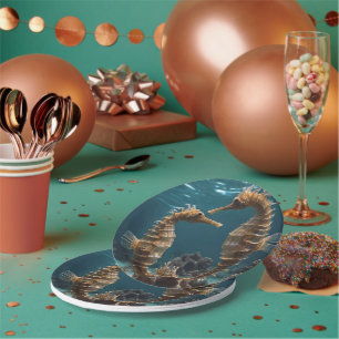 Fawn Romantic Seahorses Under The Ocean, Paper Plate