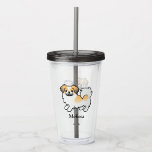 Fawn Sable Parti-Colour Tibetan Spaniel Dog & Name Acrylic Tumbler