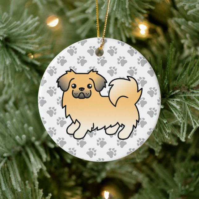 Fawn Sable Tibetan Spaniel Cute Cartoon Dog Ceramic Tree Decoration (Tree)