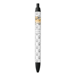Fawn Sable Tibetan Spaniel Cute Cartoon Dog & Name Black Ink Pen
