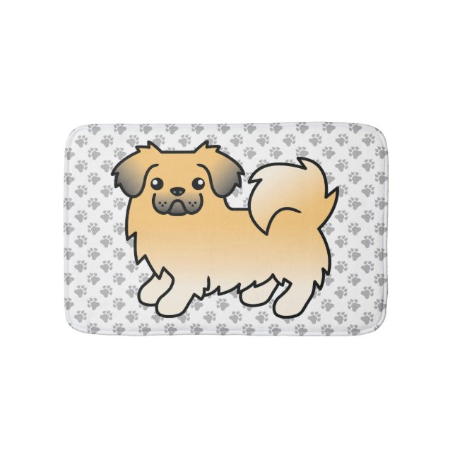 Fawn Sable Tibetan Spaniel Cute Cartoon Dog & Paws Bath Mat (Front)