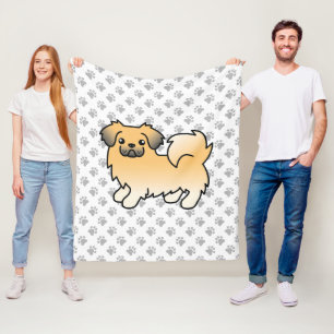 Fawn Sable Tibetan Spaniel Cute Cartoon Dog & Paws Fleece Blanket