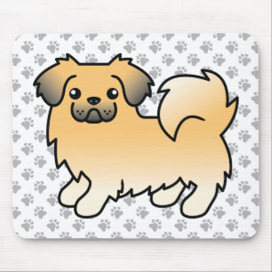 Fawn Sable Tibetan Spaniel Cute Cartoon Dog & Paws Mouse Pad