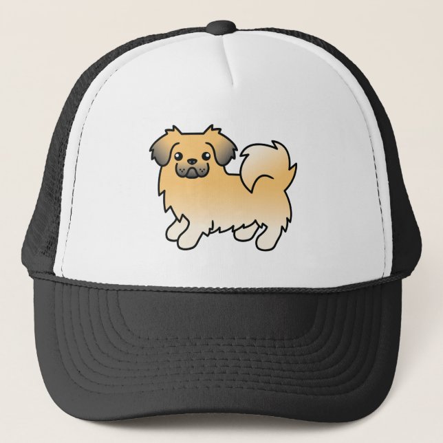 Fawn Sable Tibetan Spaniel Cute Cartoon Dog Trucker Hat (Front)