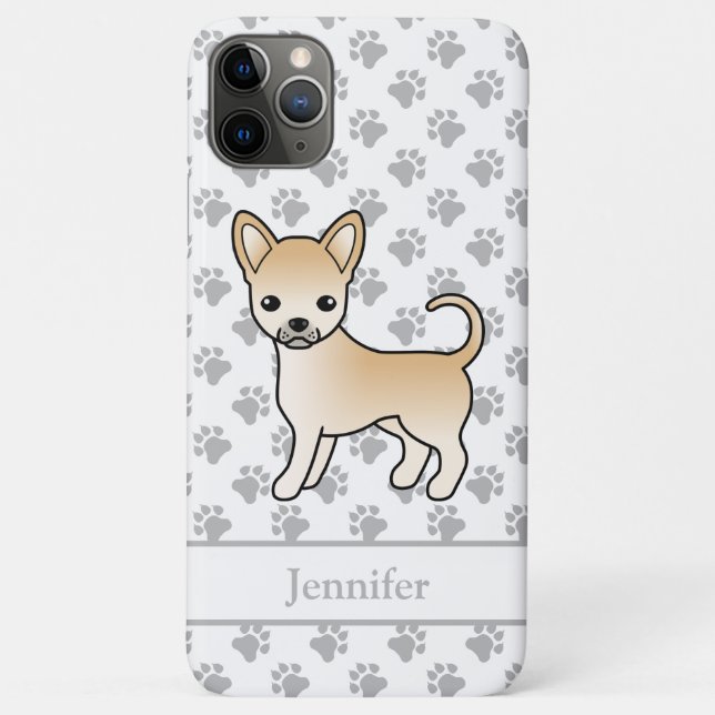 Fawn Smooth Coat Chihuahua Cartoon Dog & Name Case-Mate iPhone Case (Back)