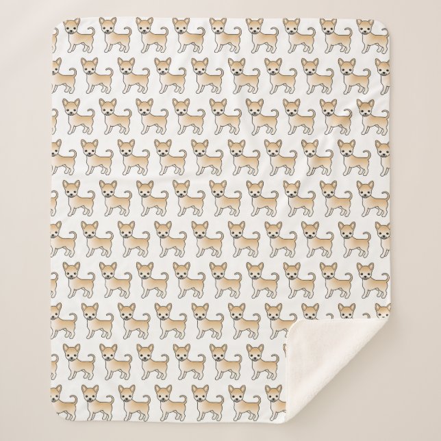 Fawn Smooth Coat Chihuahua Cartoon Dog Pattern Sherpa Blanket (Front)