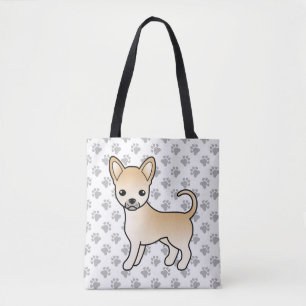 Fawn Smooth Coat Chihuahua Cartoon Dog & Paws Tote Bag
