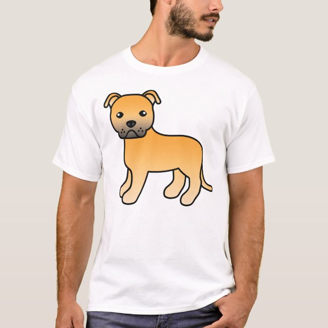 Fawn Staffordshire Bull Terrier Cartoon Dog T-Shirt (Front)