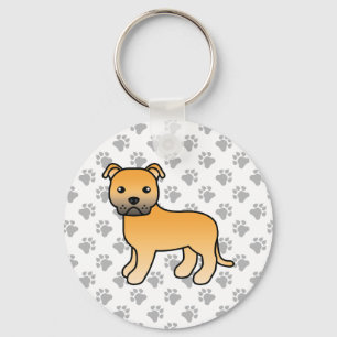 Fawn Staffordshire Bull Terrier Cute Cartoon Dog Key Ring