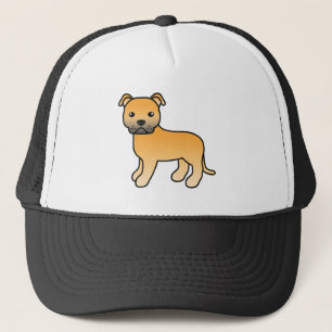 Fawn Staffordshire Bull Terrier Dog Cartoon Design Trucker Hat