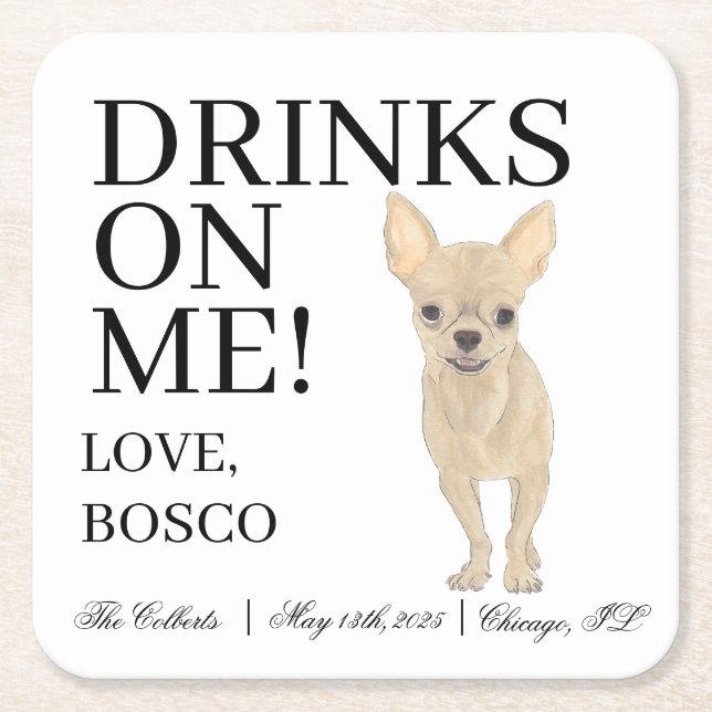 Fawn Tan Chihuahua Wedding Square Paper Coaster (Front)