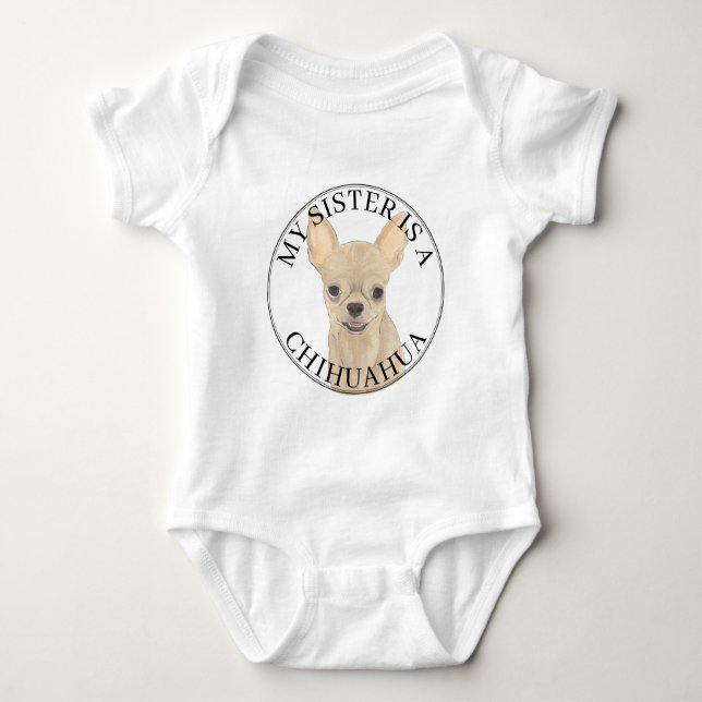 Fawn Tan Cream Chihuahua Dog Big Sister Baby Bodysuit (Front)