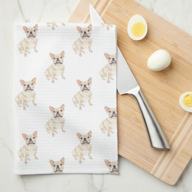 Fawn Tan Cream Frenchie French Bulldog Tea Towel (Quarter Fold)