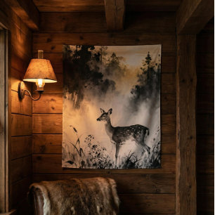 Fawn Tapestry   Misty Forest Art