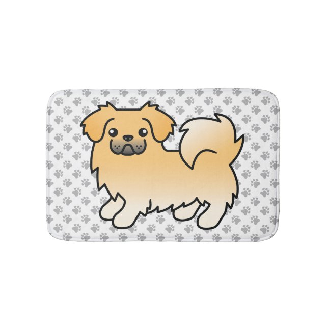 Fawn Tibetan Spaniel Cute Cartoon Dog & Paws Bath Mat (Front)