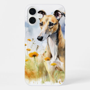 FAWN & WHITE GREYHOUND IN WILDFLOWER FIELD iPhone 16 PLUS CASE