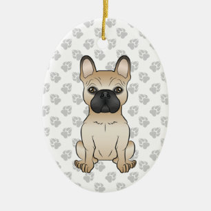 Fawn With Black Mask French Bulldog Dog & Text Ceramic Tree Decoration