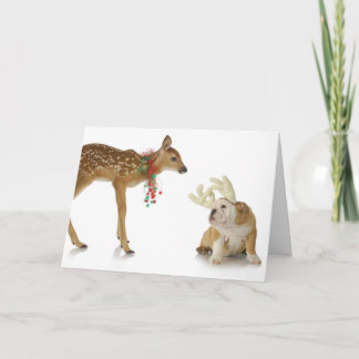 FAWN WITH BULL DOG MERRY CHRISTMAS CARD