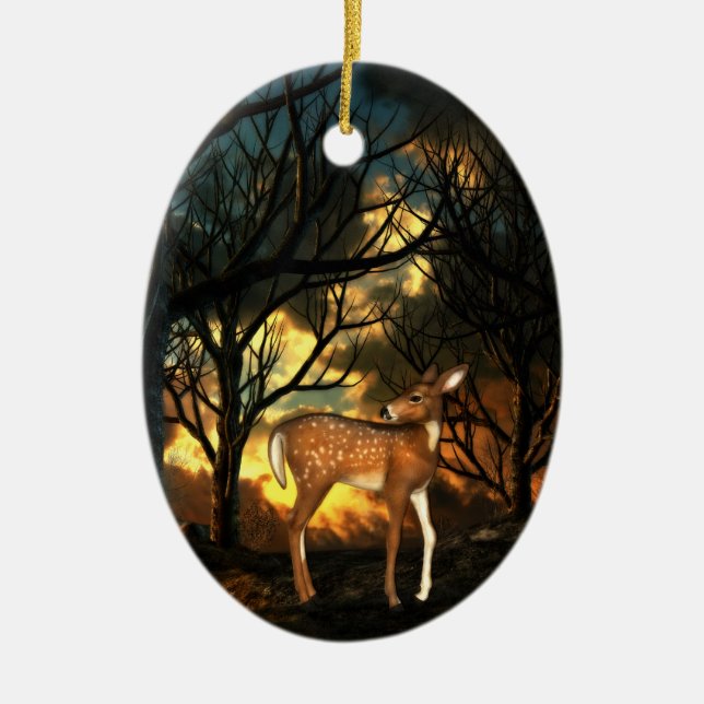 Fawn, Young Deer of the Forest Ceramic Tree Decoration (Front)