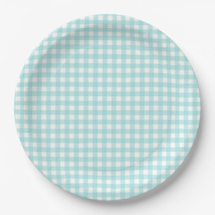 Faye and Lauren Aqua Blue Gingham Paper Plate