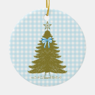 Faye and Lauren Blue Gingham Holiday Ornament