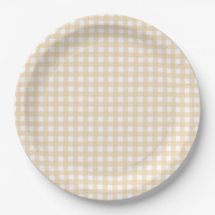 Faye and Lauren Fall Gingham Beige  Paper Plate