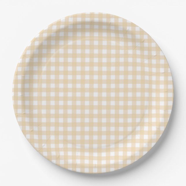 Faye and Lauren Fall Gingham Beige  Paper Plate (Front)