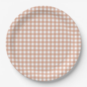 Faye and Lauren Fall Light Brown Gingham Paper Plate