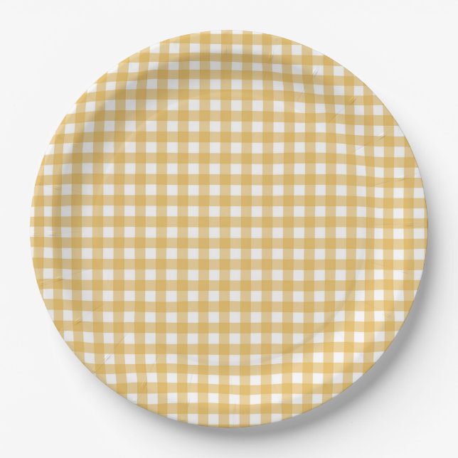 Faye and Lauren Fall Yellow Gingham  Paper Plate (Front)